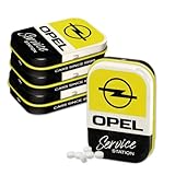 Nostalgic-Art Retro Pillendose, 4 x 6 x 1,6 cm, Opel – Service Station (4er-Set) – Geschenk-Idee für Opel-Zubehör Fans, Original Lizenzprodukt (OLP), mit Pfefferminz-Dragees, Vintage Design