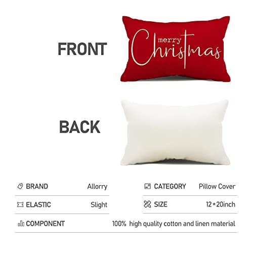 Allorry Christmas Pillow Covers Merry Christmas Throw Pillow Decorative Christmas Red Cotton Cloth Linen Cloth Pillow Cover Sofa Cover Decorative Rectangle Length 12X20 Inches #TOP4