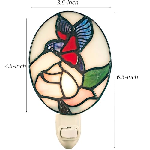 Image of Bieye L10937 Tiffany Style Stained Glass Hummingbird Flower Wall Lamp with Plug-in Night Light Socket for Home Decor