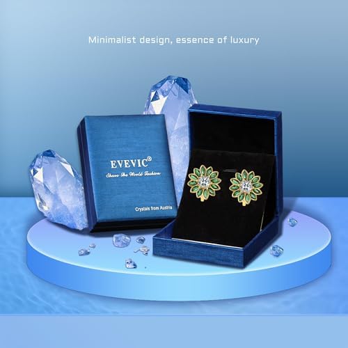 EVEVIC Austrian Crystal Flower Clip on Earrings for Women Trendy,14K Gold Plated Hypoallergenic Non Pierced Sunflower Earrings Jewelry Gift - Image 6