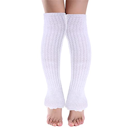 Image of Women Girls Leg Warmers with Ruffles, Knitted Boots Cuff Warmer Ribbed Stretch Knee Leg Socks,2 Pairs