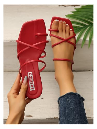 Image of GORGLITTER Women's Metallic Strappy Sparkly Square Toe Cute Dressy Sandals | Sandals Women Comfortable, Dressy Sandals, Slip on Slides, Rose Gold Slipper, Summer Slides