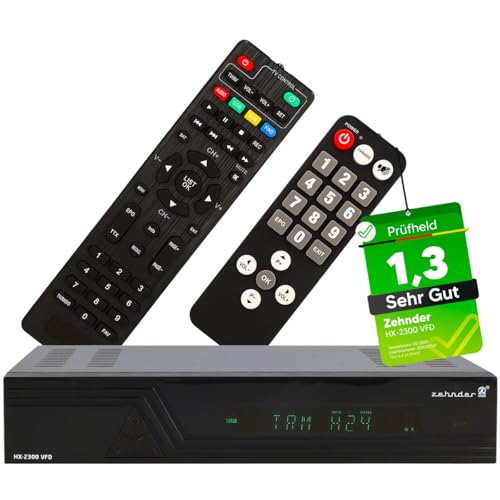 [ Test SEHR GUT, Note 1.3 *] Zehnder HX 2300 VFD Sat Receiver + Senioren Fernbedienung, mit Aufnahmefunktion, Full HD fähig, Digital Sat-Receiver für Satellitenschüssel Satelliten, HD-Receiver