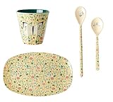 Rice Butterfly Print Set bestehend aus Teller, Latte Machiatto Löffel und Teelöffel, Gelb