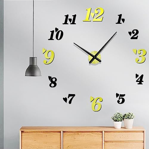 Meyiert Modern Mute DIY Frameless Large Wall Clock 3D Mirror Effect Acrylic Sticker Metal Big Watches Wall Clock (Black Gold) - Image 3