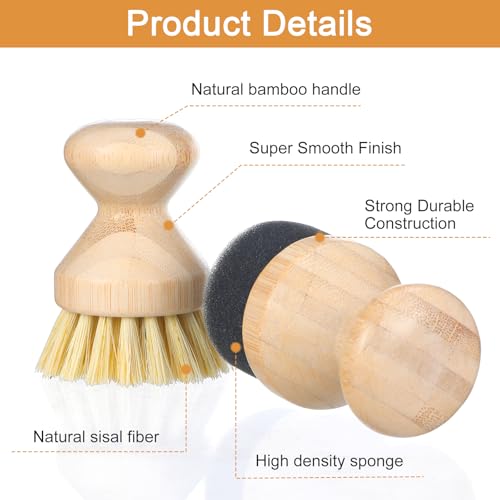 Image of 2pcs Cutting Board Oil Wax Applicator & Scrub Brush Natural Bamboo with Sisal Fiber & Sponge Dish Scrub Brushes for Kitchen Wooden Cleaning Scrubber for Food Grade Mineral Oil Board Worktop Utensil Ca