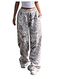 RoseSeek Women's Y2K Camo Maple Leaf Print Sweatpants Baggy Hip Pop Elastic Waist Long Pants Streetwear Multicolor Medium