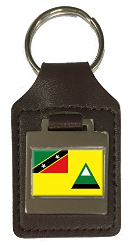 Porte-clés en cuir gravé drapeau Nevis idée cadeau souvenir