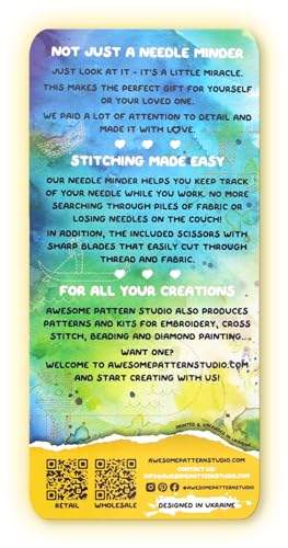 Image of Awesome Pattern Studio Needle Minder Set - Venice Magnetic Needle Minder + 2 Needle Threaders + Crane Scissors. Enamel Pin for Cross Stitch, Embroidery and Craft