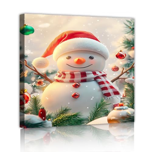 Toile bonhomme de neige Noël moderne peinture haut de gamme avec cadre 50x50