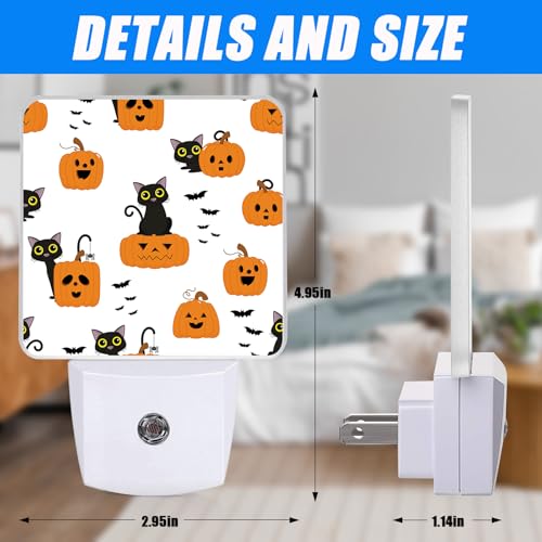 Image of Black Cat Sit on Pumpkin Night Light,Halloween Nightlight Plug into Wall,LED Lamp,Suitable for Bedrooms,Kitchens,Toilets,Etc.Auto Sensor Dusk to Dawn,Energy-Saving