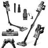 Huslog Aspirapolvere Senza Fili 160W/11000Pa, Scopa Elettrica Ricaricabile con Tubo Flessibile, Autonomia 45 Minuti, Filtro HEPA, Spazzola Elettrica, Supporto a Parete, per Pavimenti Durie Tappeti
