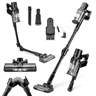 Huslog Aspirapolvere Senza Fili 160W/11000Pa, Scopa Elettrica Ricaricabile con Tubo Flessibile, Autonomia 45 Minuti, Filtro HEPA, Spazzola Elettrica, Supporto a Parete, per Pavimenti Durie Tappeti