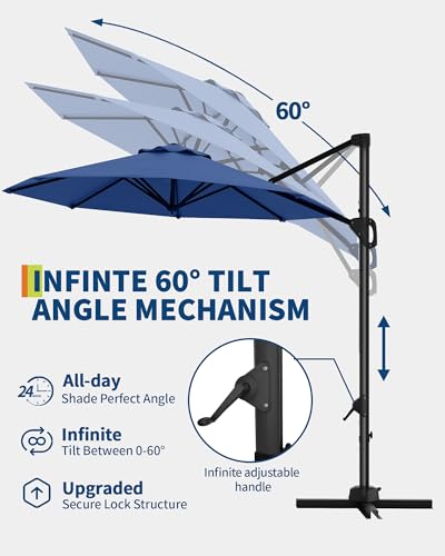 10FT Patio Umbrella Outdoor Large Cantilever w/Base Included Market Sun Shade Windproof Offset with 360-Degree Rotation for Garden Deck Pool Patio, Navy Blue