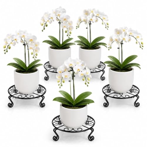 Image of Kundi Iron Plant Stand | Rust-Proof Flower Pot Holder for Indoor & Outdoor Use | Strong Metal Gamla Stand (Set of 6 Black)