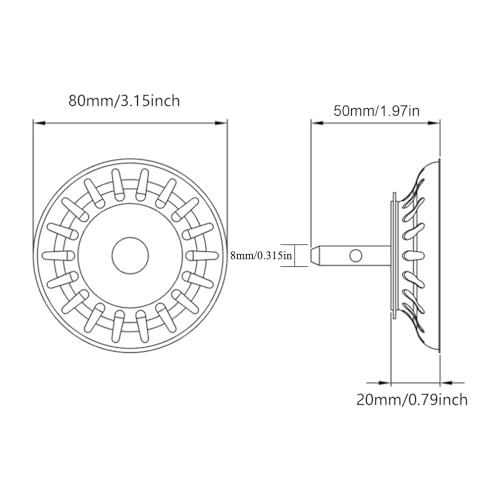 Pack de 2 tapones colador para fregadero de cocina 80 mm acero inoxidable miniatura 2