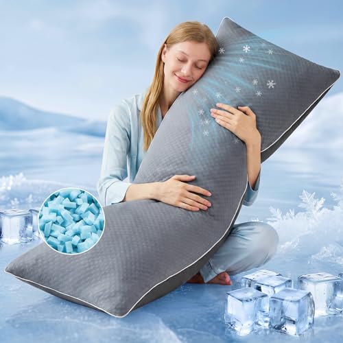 YZ HOME Cooling Body Pillow for Adults- Pillow Insert with Shredded Blue Memory Foam, Soft Support for Side Sleepper, Pregnant Women, Back Pain Relief, Washable Pillowcase (20x54 Inch, Grey)