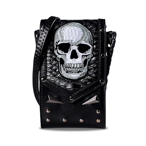 Gothic Skull Purse,Small Crossbody Bag,Studded Leather Mini Cell