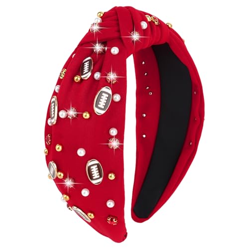 Casoty Red Football Headband for Women,Top Knot Headband for Football, Football Head Band, Game Day Accessories for Women Girls