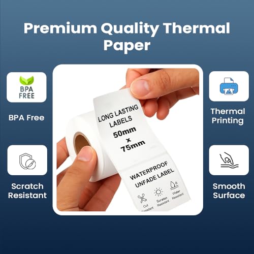 Image of Seznik Waterproof, Non-Tearable, Sticky Thermal Lables, Label Roll, 2 inch Adhesive Thermal Labels for Label Printers (50mmx75mm - 450 Lables)