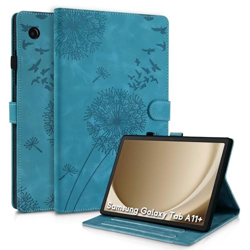 Galaxy Tab A11 Plus Hülle für Samsung Galaxy Tab A11+ 11 Zoll 2025 Schutzhülle, PU Leder mit Standfunktion, Löwenzahn Design, Magnetische Schutzhülle Kompatibel mit SM-X230/SM-X235/SM-X236B Blau