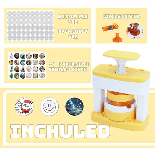 KEGOZ Button Maker Machine, 55mm Badge Maker Machine, DIY Badge Punch Press Set with Circle Cutter & 48 Button Parts, Round Pin Maker Machine for Crafting Projects