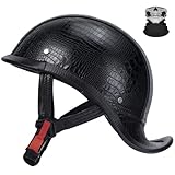 QUICKOOL Retro Leather Motorcycle Half Helmet for Adults Men Women,Baseball Cap Helmets DOT Approved, Vintage Handmade Half Face Helmets for Cruiser Chopper Scooter Cafe Racer (Grid Black,L)