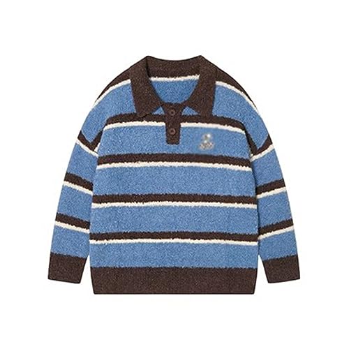 Autumn Wool Polo Collar Sweater, Striped Color Matching Casual Loose Sweater