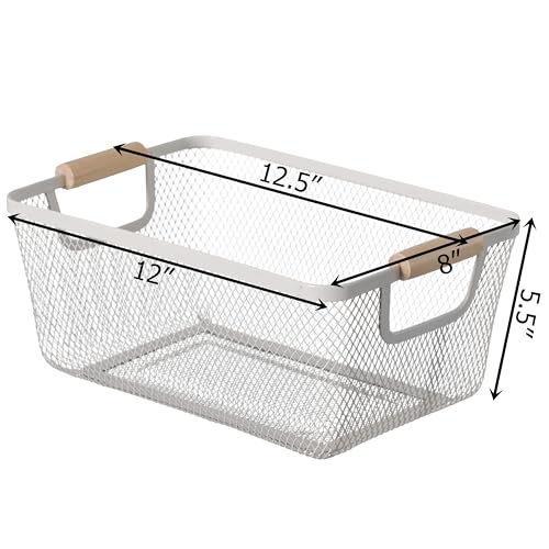 image for Basicwise Set of 3 Medium Multipurpose Metal Mesh Basket with Wooden H