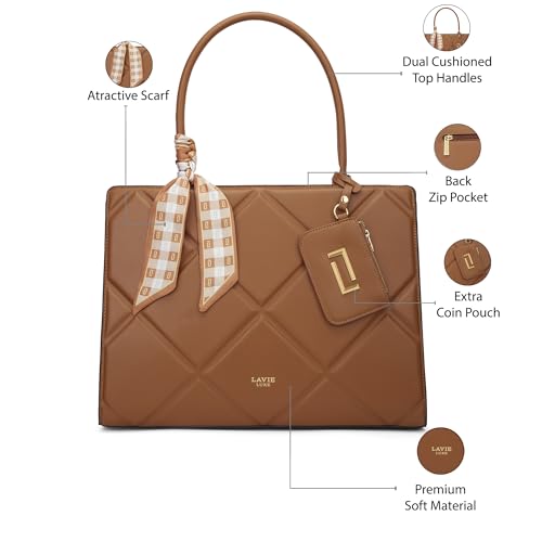 Image of Lavie Luxe Women's Quare26 Extra Large Laptop Satchel Bag | Upto 14 Inch | Satchel Handbag for Work | Ladies Purse | Stylish Shoulder Bag | Gift for Women