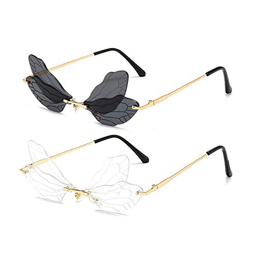 Image of ENTHYI Dragonfly Wing Shape Sunglasses for Women /Men Frameless Irregular Glasses Shades Party Sun Glasses
