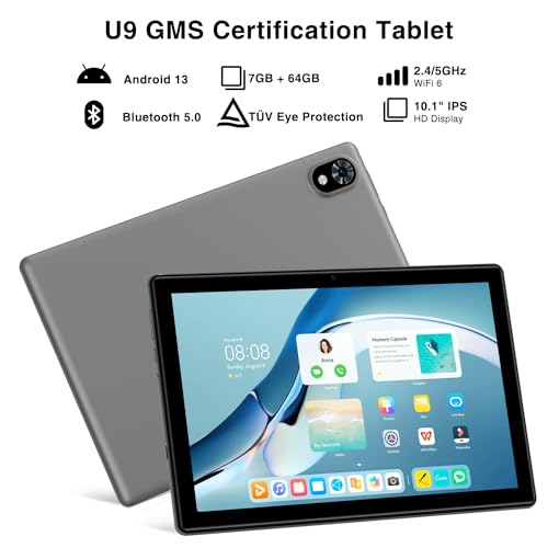 Image of U9 Android 13 Tablet 10 inch Tablets,1TB Expand /64GB ROM Android Tablet with Quad-Core Processor,2.4G /5G WiFi,5060mAh Battery Tablet Android,Dual Camera,BT5.0 /GPS