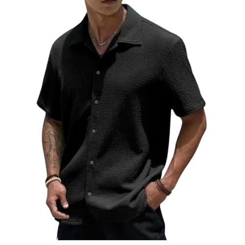 Image of MiraMichi Men's Slim Fit Half Sleeve Polycotton Casual Shirt - Solid Pattern, Hip Length, Ideal