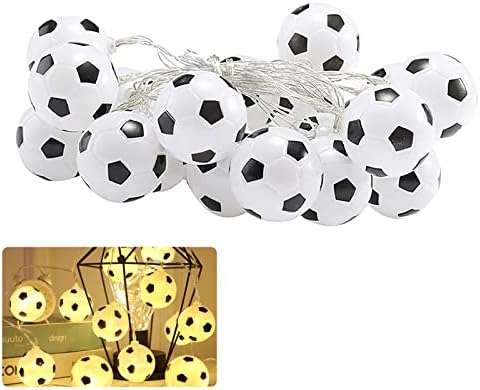 Football String Lights LEDs Football String Lights 1.5M Battery Operated Soccer Shaped Fairy Lights for Football Theme Party Boys Bedroom Accessories