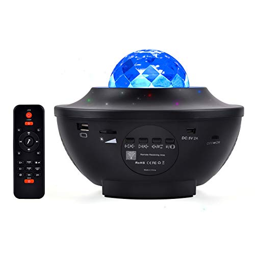 LED Projektor Sternenhimmel Lampe mit Fernbedienung, Kinder Nachtlichtprojektor mit Bluetooth Musik, Starry Stern Mond