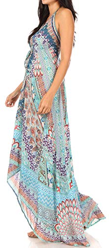 Image of Sakkas Lizi Womens Maxi High-Low Halter Handkerchief Long Dress Beach Party