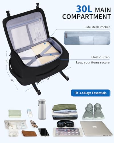 Image of ECOHUB Travel Backpack for Men, Flight Approved Carry On Bag, Personal Item for Airplane Travel, Fits 17.3 inch Laptop, 30L Business Weekender, Black