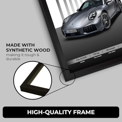 Image of Porche 911 Poster | Framed A4 Sized (31 x 23 cm) | 911 Turbo Car Porche Posters for Wall, Gift for Boys | Supercar Frames | Poster Sportscar Frame | Car Posters for Wall, Bedroom, Hostel, Study Desk (F 157)