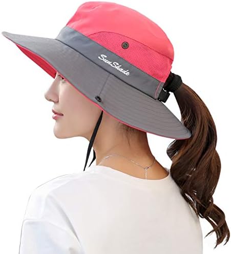 Muryobao Women's Sun Hat Outdoor UV Protection Foldable Mesh Bucket Hat Wide Brim Summer Beach Fishing Cap Watermelon Red