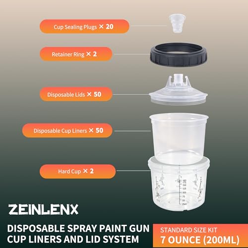 Image of Disposable Paint Gun Cup, HVLP Paint Sprayer Gun Mixing Cups | 6.7 Ounce(200ML) Kit with 50 Cups and Lids System, Suitable for Automotive, Car Painting And Furniture
