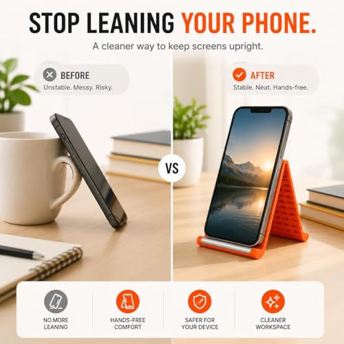 Image of Flexible Silicone Phone Stand, Multi-Angle Adjustable Cell Phone Holder, Portable Phone Stand for Desk, Compatible with iPhone, iPad, Tablet, Laptop, for Home, Office, Gaming (2 Orange)