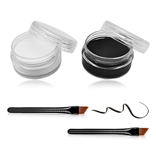 [2PCS] Erinde Waterproof Gel Eyeliner Set, Long Lasting Smudge-Proof Cream Eye Liner Gel, Water-Resistant, High Intensity Pigments Cream Eyeliner with 2PCS Eyeliner Brushes (Black & White)