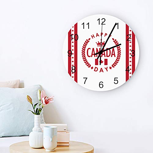 Analog Clock Small Digital Wall Wood Modern Alarm Clock Silent Non Ticking Battery Operate, Canada National Maple Leaf Flag Smart Gear Round 12 Inch Wall Clock For Office School Bedroom Living Room #TOP5
