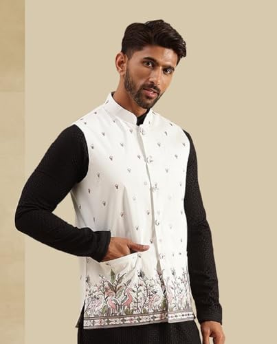 Image of SOJANYA (Since 1958 Men's Silk Blend Exquisite Daman Embroidered Nehru Jacket