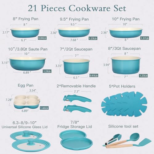 Image of GIPP 21PCS Pots and Pans Set Non Stick, Kitchen Cookware Set Detachable Handle, Light Blue Gradient Pot and Pan Set, Non Toxic Cooking Pan Set with Frying Pans Set, RV Cookware Sets for All Stoves