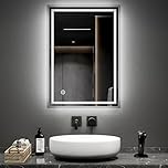 EMKE Illuminated Bathroom Mirror with Shaver Socket, 50 x 70 cm Wall Mounted Bathroom Mirror with Lights and Shaver Socket, Anti-fog/Dimmable/Touch Switch, Hardwired, IP44