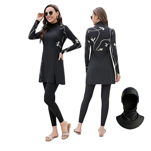 Doeunner Women Muslim Swimsuits UPF 50+ Modest Islamic Swimwear Burkini Long Sleeve Leggings Pants Two-piece Bathing Suits Full Coverage Tops Pants Set Rash Guard Bodysuit Surfwear Wetsuit Beachwear