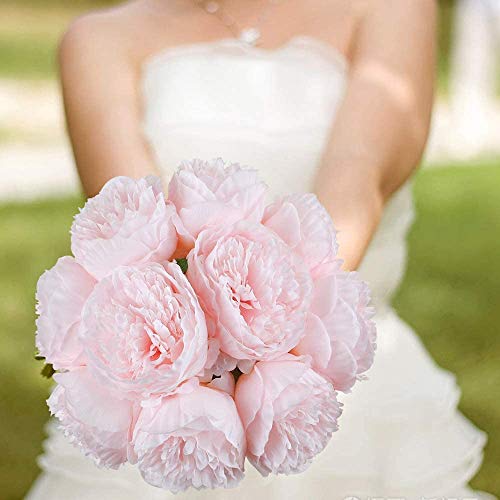 Decpro 2 Bunches Artificial Peonies, 10 Heads Silk Peony Fake Flower Bouquets For Wedding Home Office Party Hotel Decor, Table Centerpieces, Floral Arrangements, Light Pink - No Vase #TOP5