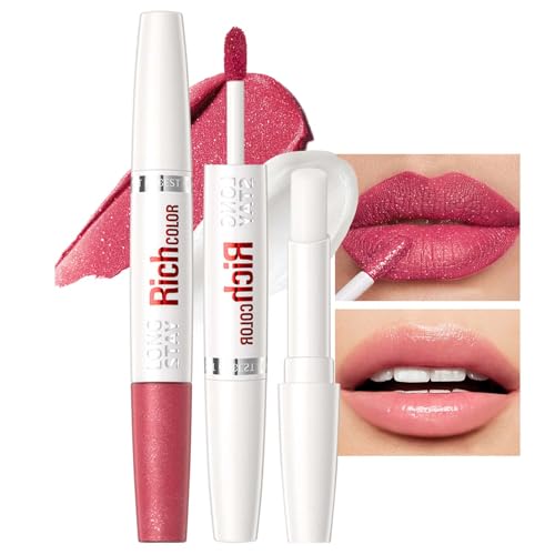Gloss à lèvres pailleté mat, 2 en 1 + baume à lèvres, rouge à lèvres liquide avec paillettes diamant, longue durée et imperméable, baume à lèvres, formule hautement pigmentée et hydratante
