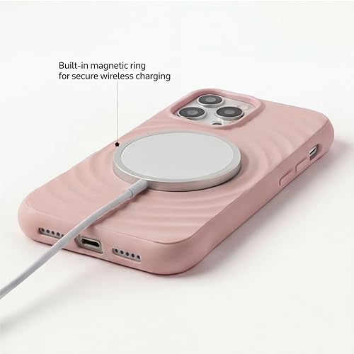 Image of amazon basics Shockproof Case for iPhone 14 Pro | Ripple Pattern | Camera Protection | Protective Cover with Enhanced Grip & Wireless Charging Support - Baby Pink